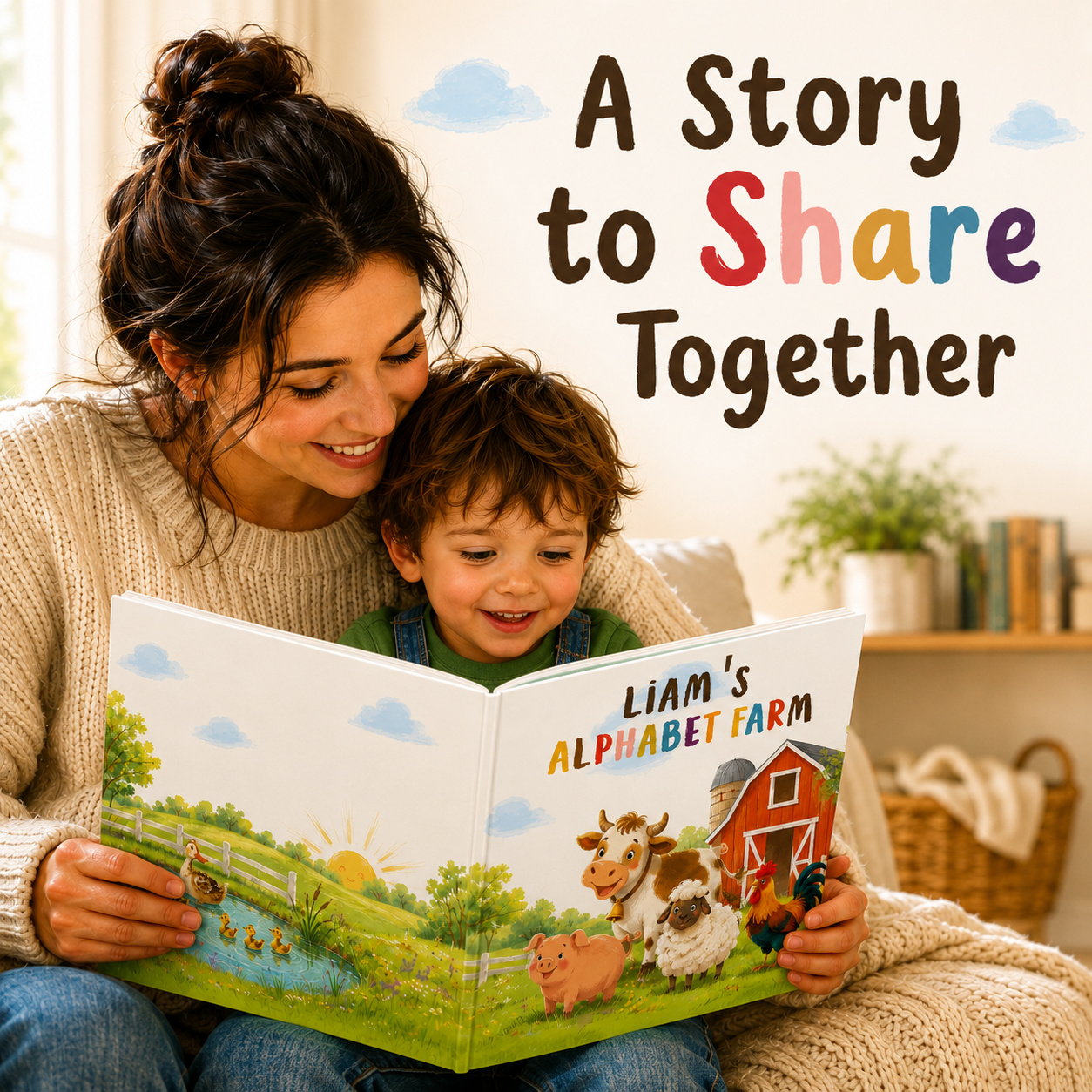 A parent and child reading the book together